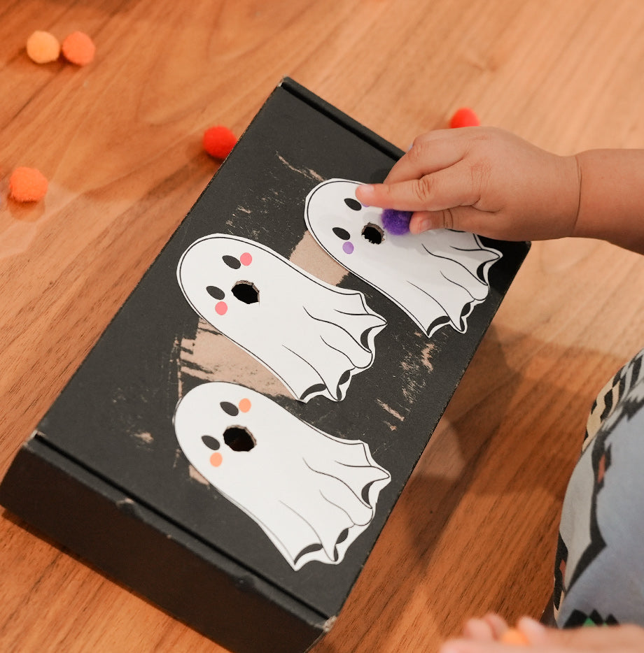 Feed the Ghost Pom Poms DIY Activity
