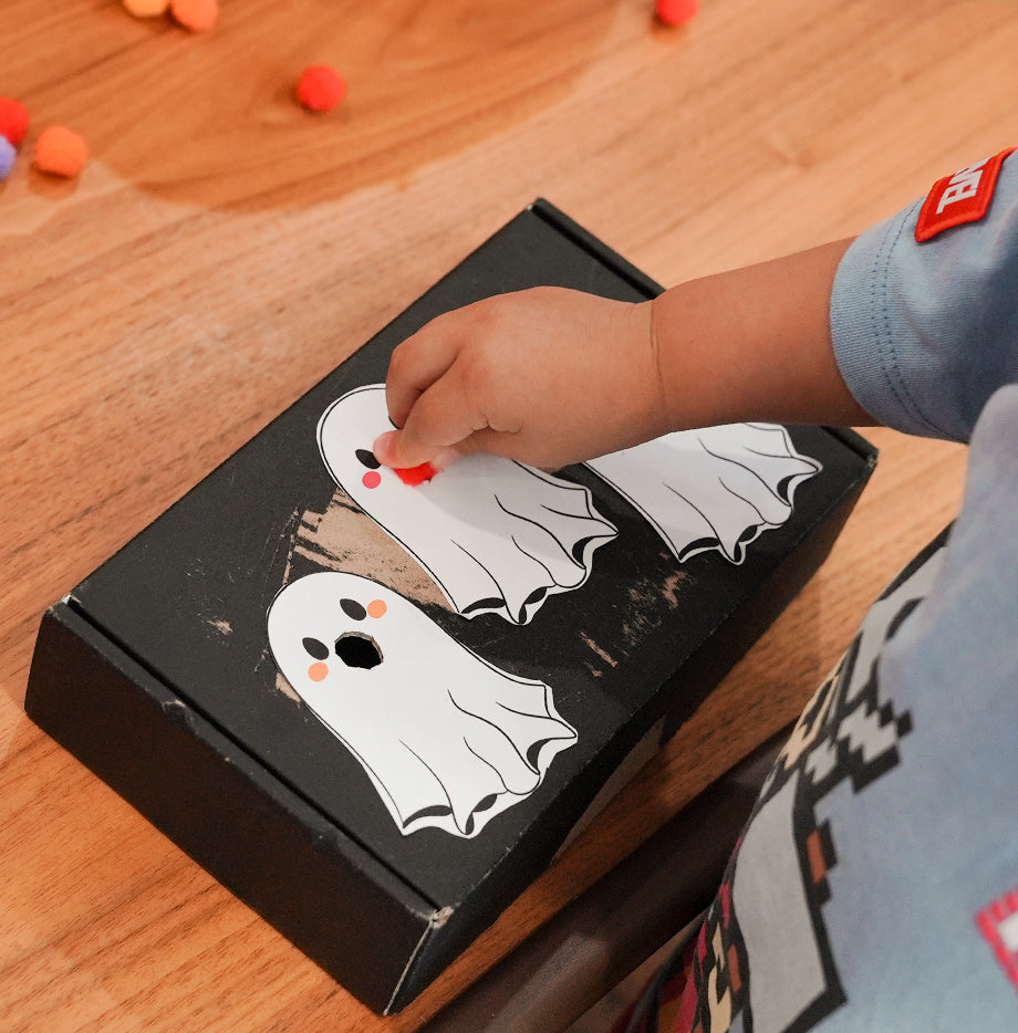 Feed the Ghost Pom Poms DIY Activity
